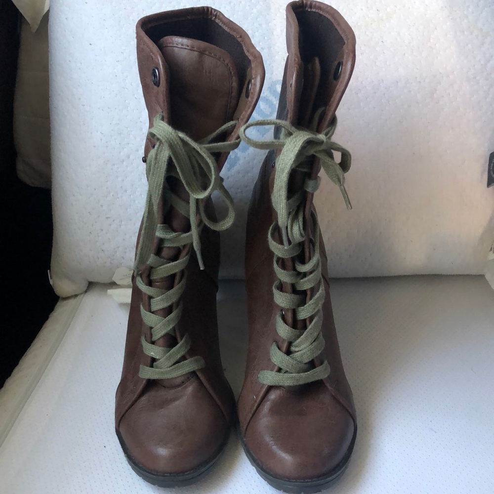 Brown faux leather boots